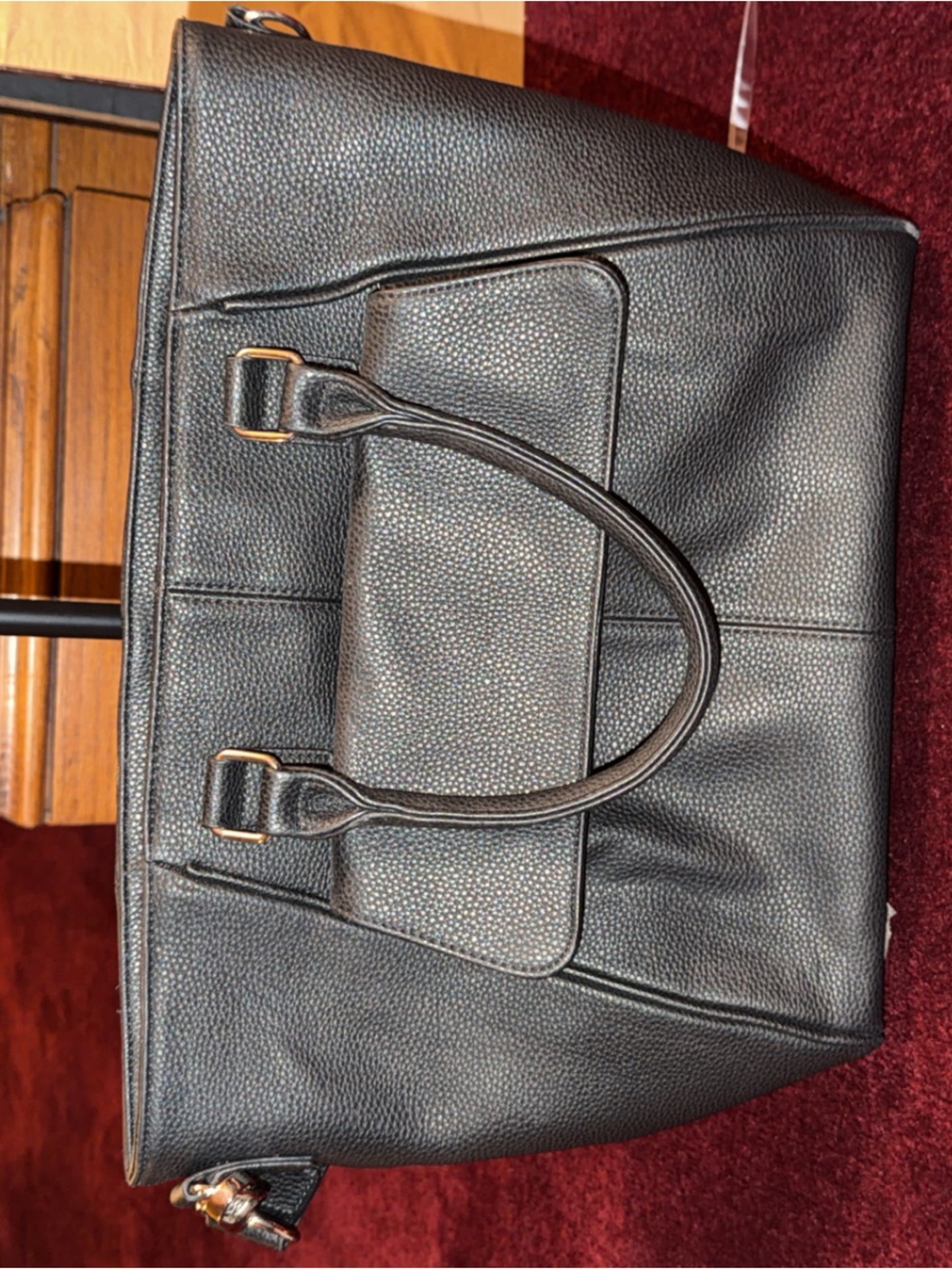 thirty-one Black Pebbled Tote with Front Flap Pocket